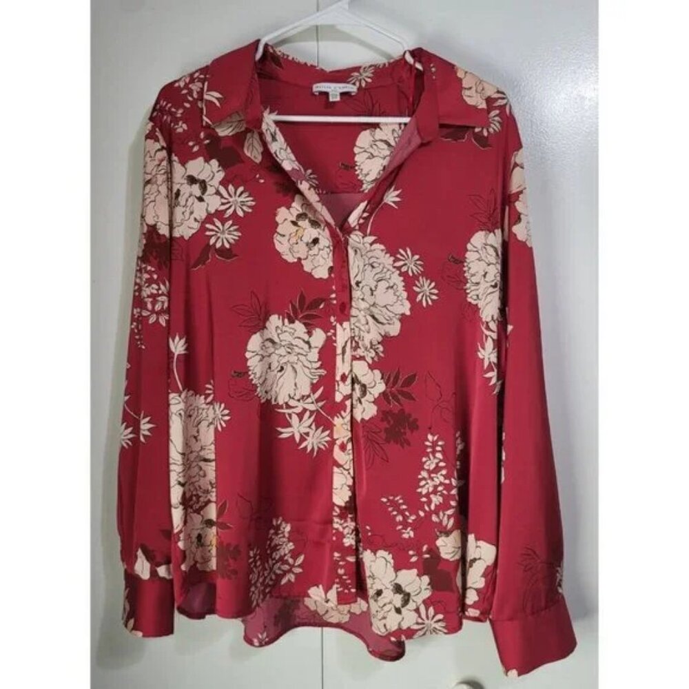 Maison d' Amelie Floral Button-Up Blouse Womens XL Long Sleeve